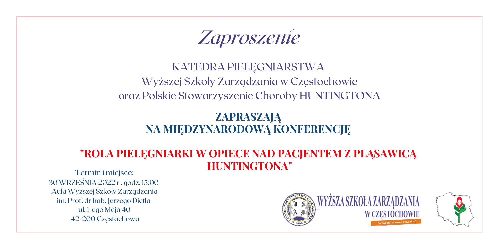 Rola pielęgniarki w opiece nad pacjentem z chorobą Huntingtona zaproszenie